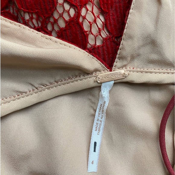 Free People Dangerous Love Mini Dress Lace Overlay Red Size 4 - Picture 9 of 11